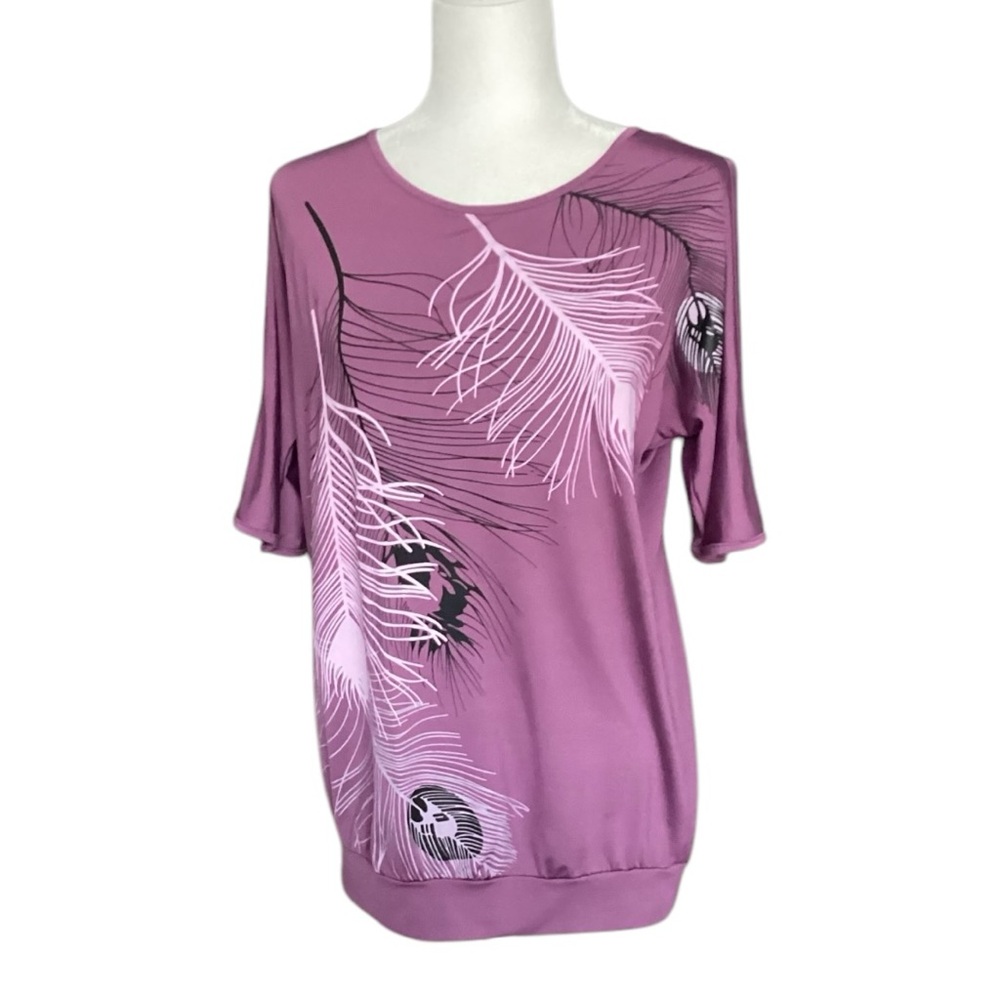 Relipop Elegant Women's Purple Feather Print Top